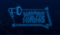 We re Hiring web banner. Plexus Megaphone With We are Hiring Speech on blue background. Vector stock illustration