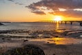 Re island bridge at sunset on a sunny evening. beautiful colors. view from La Rochelle, France