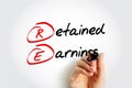 RE Retained Earnings - accumulated net income of the corporation that is retained by the corporation at the end of the reporting
