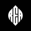 REA circle letter logo design with circle and ellipse shape. REA ellipse letters with typographic style. The three initials form a Royalty Free Stock Photo