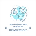 Reach millennial generation turquoise concept icon