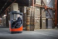 Reach truck driver in a warehouse Royalty Free Stock Photo