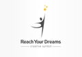 Reach your dreams creative symbol concept. Success, goal, graduate abstract business logo idea. Happy kid, man Royalty Free Stock Photo