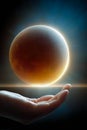 Reaching for the cosmic beauty of a lunar eclipse with a mystical touch Royalty Free Stock Photo