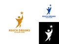 Reaching Dream Logo, Abstract human Reach dreams, success, goal creative symbol idea logo concept. Royalty Free Stock Photo