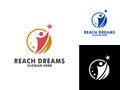Reaching Dream Logo, Abstract human Reach dreams, success, goal creative symbol idea logo concept. Royalty Free Stock Photo