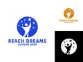 Reaching Dream Logo, Abstract human Reach dreams, success, goal creative symbol idea logo concept. Royalty Free Stock Photo