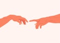 Reaching hands from The Creation of Adam of Michelangelo. Vector illustration Royalty Free Stock Photo