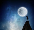 Reaching the moon. Mixed media Royalty Free Stock Photo