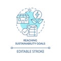 Reaching sustainability goals turquoise concept icon