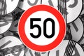 Reaching the 50th birthday illustrated with traffic signs