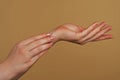 Reaching touching hands. Reach hand. Sensual touch. Beautiful Woman Hands. Female Hands Applying Cream, Lotion. Spa and Royalty Free Stock Photo