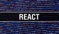 REACT concept with Random Parts of Program Code. REACT with Programming code abstract technology background of software developer