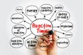 Reaction Time is a measure of the quickness with which an organism responds to some sort of stimulus, mind map concept background