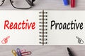 Reactive or proactive written on notebook concept