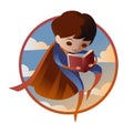 Young superhero boy reading a book