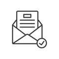 Read email, icon in line design. Read, email, opened, message, communication, checked, inbox on white background vector Royalty Free Stock Photo