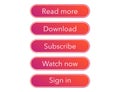 Read more, download, watch now, subscribe and sign in buttons in flat design in rainbok color. Simple website navigation