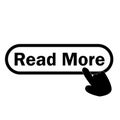 Read more icon on white background. finger presses on read more button. read more symbol