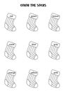 Read names of colors and color black and white socks. Educational worksheet