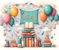 Read Poster with colorful Balloons: Library Graphics