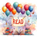 Read Poster with colorful Balloons: Library Graphics