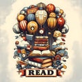Read Poster with a vintage theme: Library Graphics Royalty Free Stock Photo