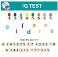 IQ Test. Read the proverb. Intelligence puzzle, Visual intelligence. Vector illustration.