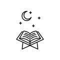 Read Quran at night time. Simple monoline icon style for muslim ramadan and eid al fitr celebration