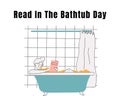 Read in thee bathtub day. Women reading a book in bathtub. Bathtub and bathroom women taking bath flat design illustration