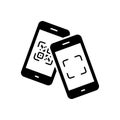 Reader Scan QRcode on Mobile Phone for Payment Silhouette Icon. Scanner QR Code Verification on Smartphone Glyph Royalty Free Stock Photo
