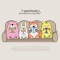 Isolated cute Animals reading book vector illustration.Funny animals character for International Children`s Book Day graphic resou Royalty Free Stock Photo