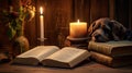 reading book and candle