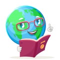 Reading book ecology happy emotion nature earth globe character icon isolated vector illustration