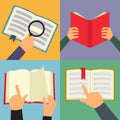 Reading book flat icon set Royalty Free Stock Photo