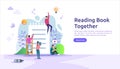 reading book habit. spend time at home during quarantine concept. vector illustration template for web landing page, banner,