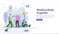 reading book habit. spend time at home during quarantine concept. vector illustration template for web landing page, banner,