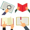 Reading book flat icon set Royalty Free Stock Photo