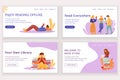 Reading book landing page vector template set Royalty Free Stock Photo