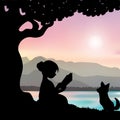 Reading a book under a tree, Vector illustrations