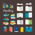 Reading book vector cartoon icons set Royalty Free Stock Photo