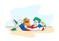 Reading Books Hobby. Young Man Lying on Floor at Home or Beach with Ball under Head Read Interesting Book