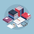Reading Books Isometric Illustration Royalty Free Stock Photo