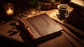 reading brown leather book cover