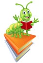 Reading Caterpillar Worm Bookworm on Books Royalty Free Stock Photo