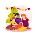 Reading Christmas stories isolated cartoon vector illustration. Royalty Free Stock Photo