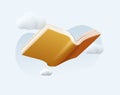 Reading concept with yellow book flying in the clouds. Open book, education and knowledge. Read more books concept. 3D Royalty Free Stock Photo