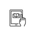 Reading an e-book on digital tablet device line icon