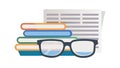 Reading Essentials: Books, Newspaper, and Eyeglasses, vector design Generative AI Royalty Free Stock Photo
