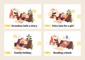 Reading fairy tales concept of set of landing pages with grandmother reading stories to kids
